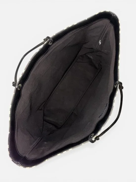 VTG Burberry Nova Check Tote XL Black Leather Cotton Canvas Open Top Bag Italy - Picture 7 of 10